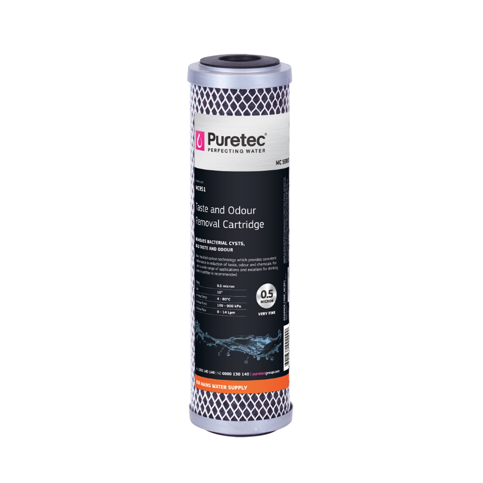 Puretec MC951 Moulded Carbon Cartridge, 0.5um, on white