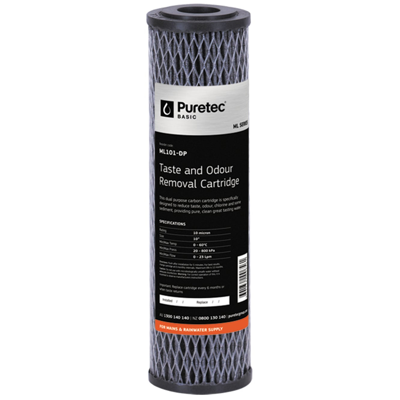 Puretec ML101-DP Multi Purpose Carbon Cartridge, 10 inch, 10um, on white