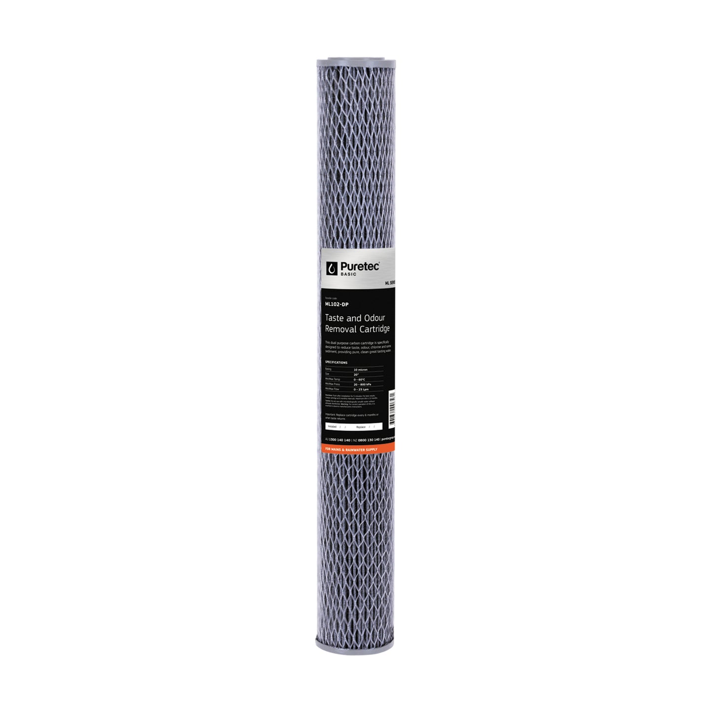 Puretec ML102-DP Multi Purpose Carbon Cartridge, 20 inch, 10um, on white