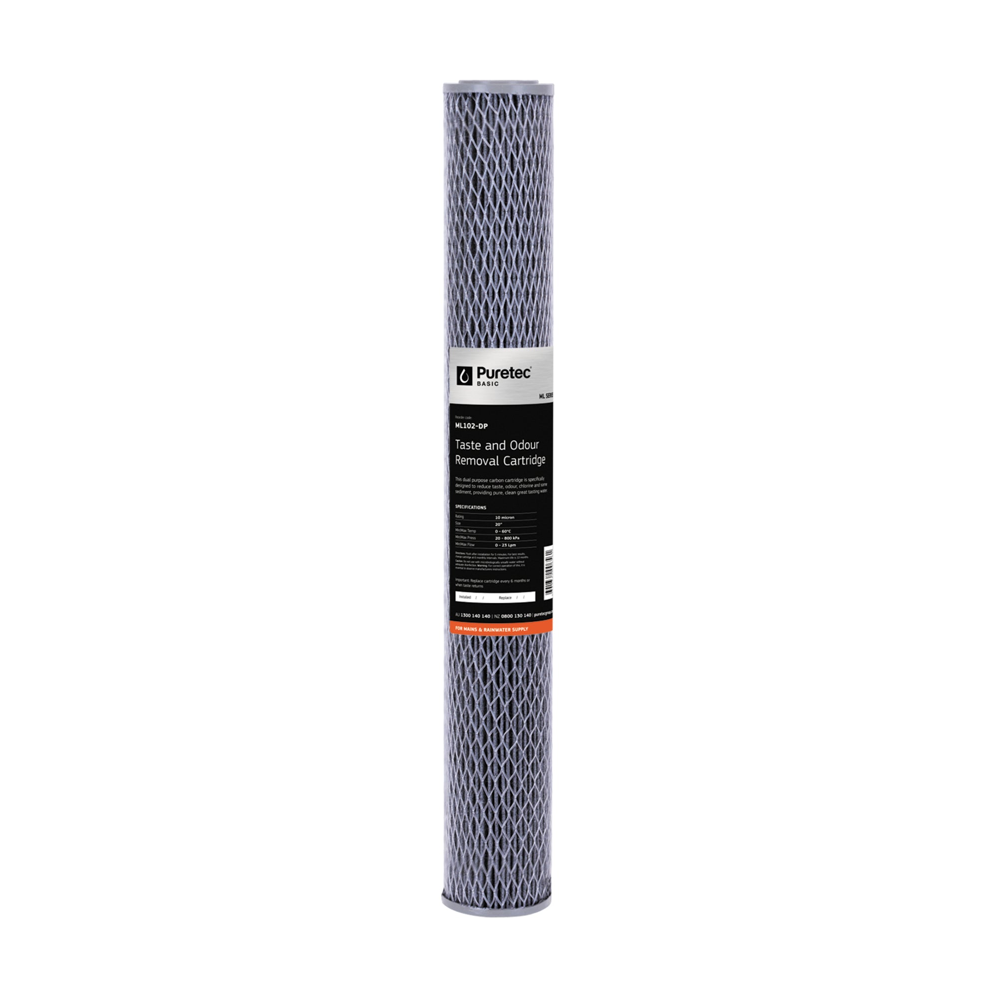 Puretec ML102-DP Multi Purpose Carbon Cartridge, 20 inch, 10um, on white