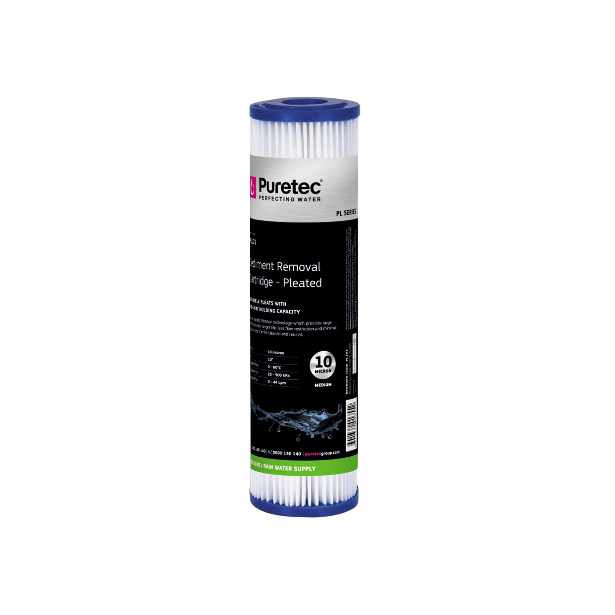 Puretec PL101 Pleated Sediment Cartridge, 10 inch, 10um, on white