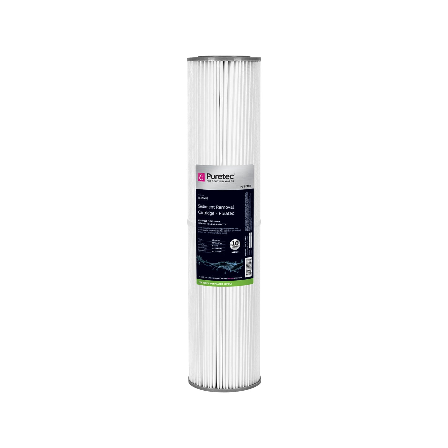 Puretec PL10MP2 Pleated Sediment Maxi Plus Cartridge, 20 inch, 10um, on white