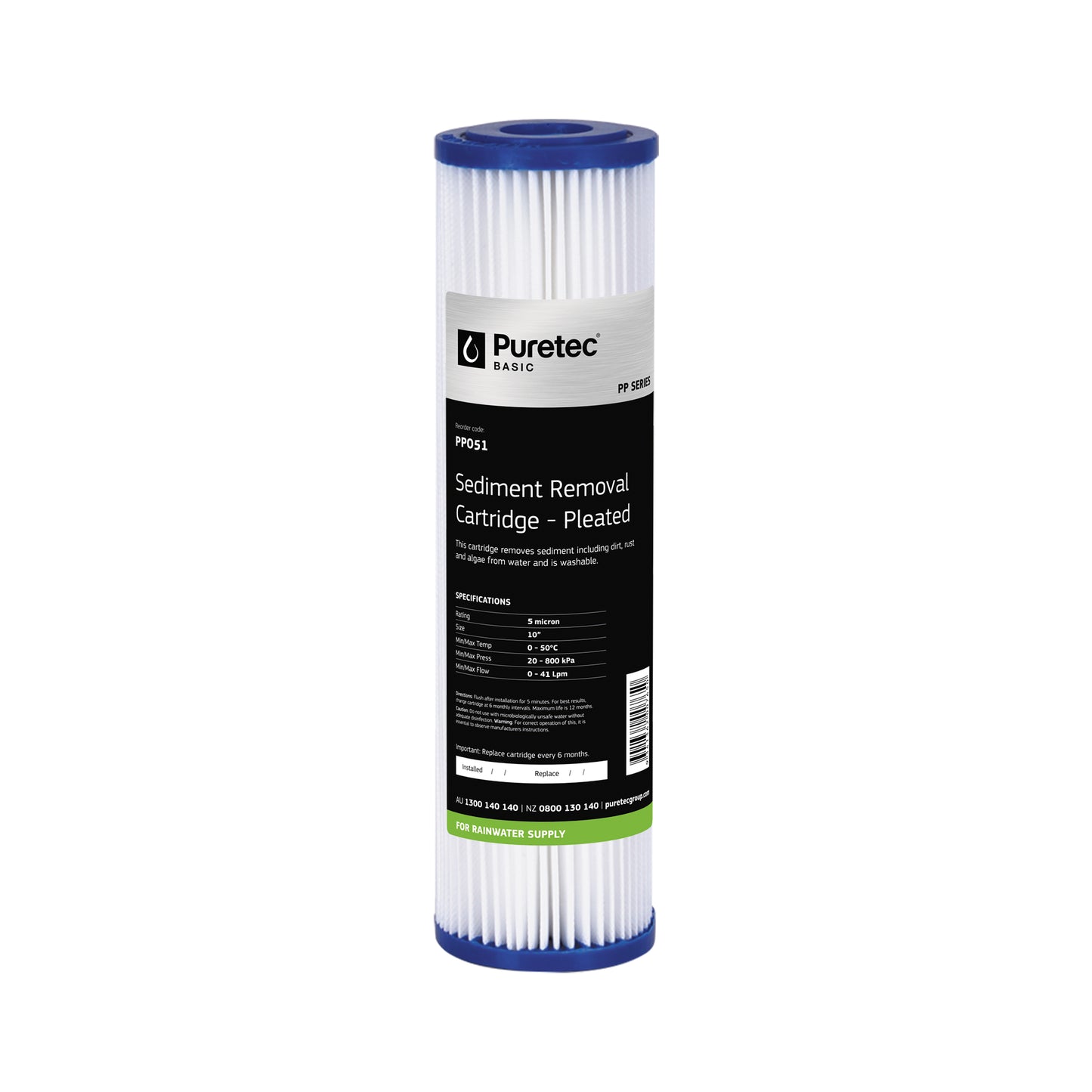 Puretec PP051 Pleated Sediment Cartridge, 10 inch, 5um, on white
