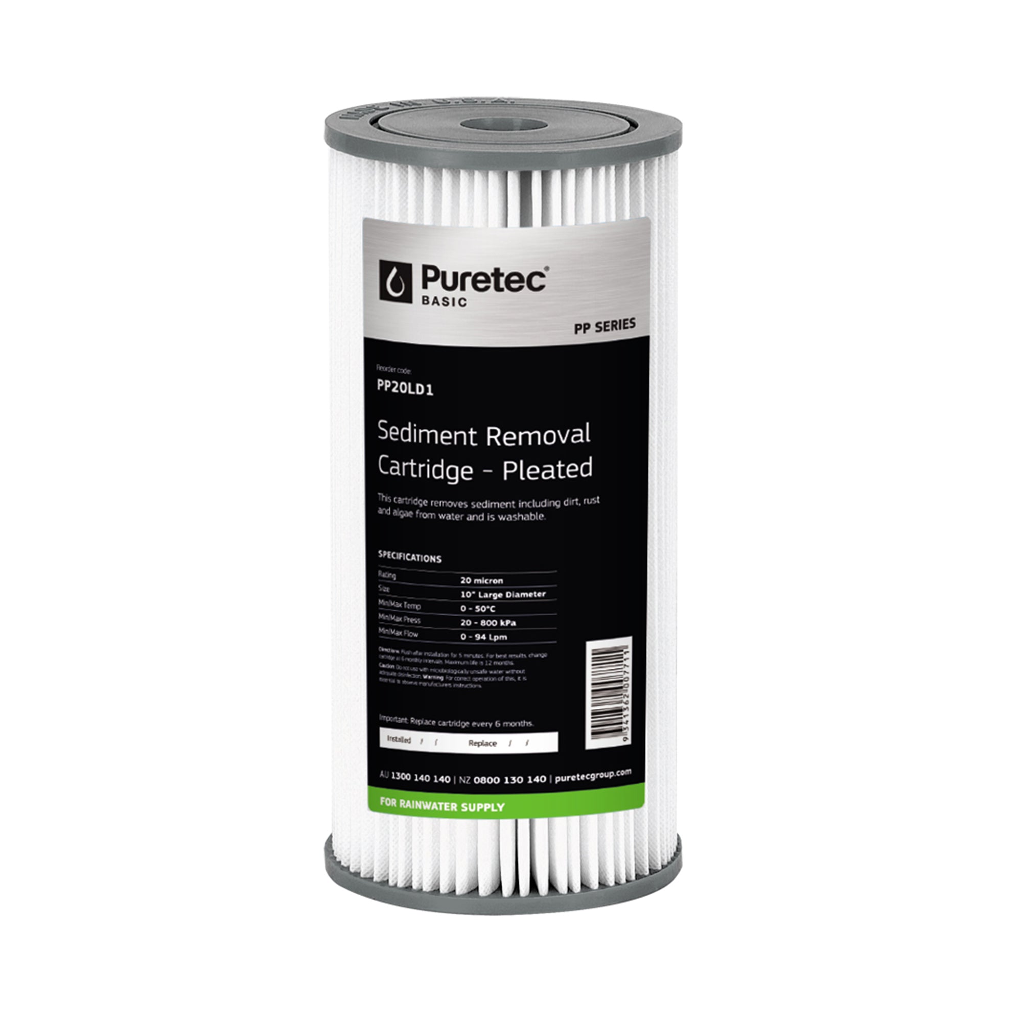 Puretec PP05LD1 Pleated Sediment Large Diameter Cartridge, 10 inch, 5um, on white