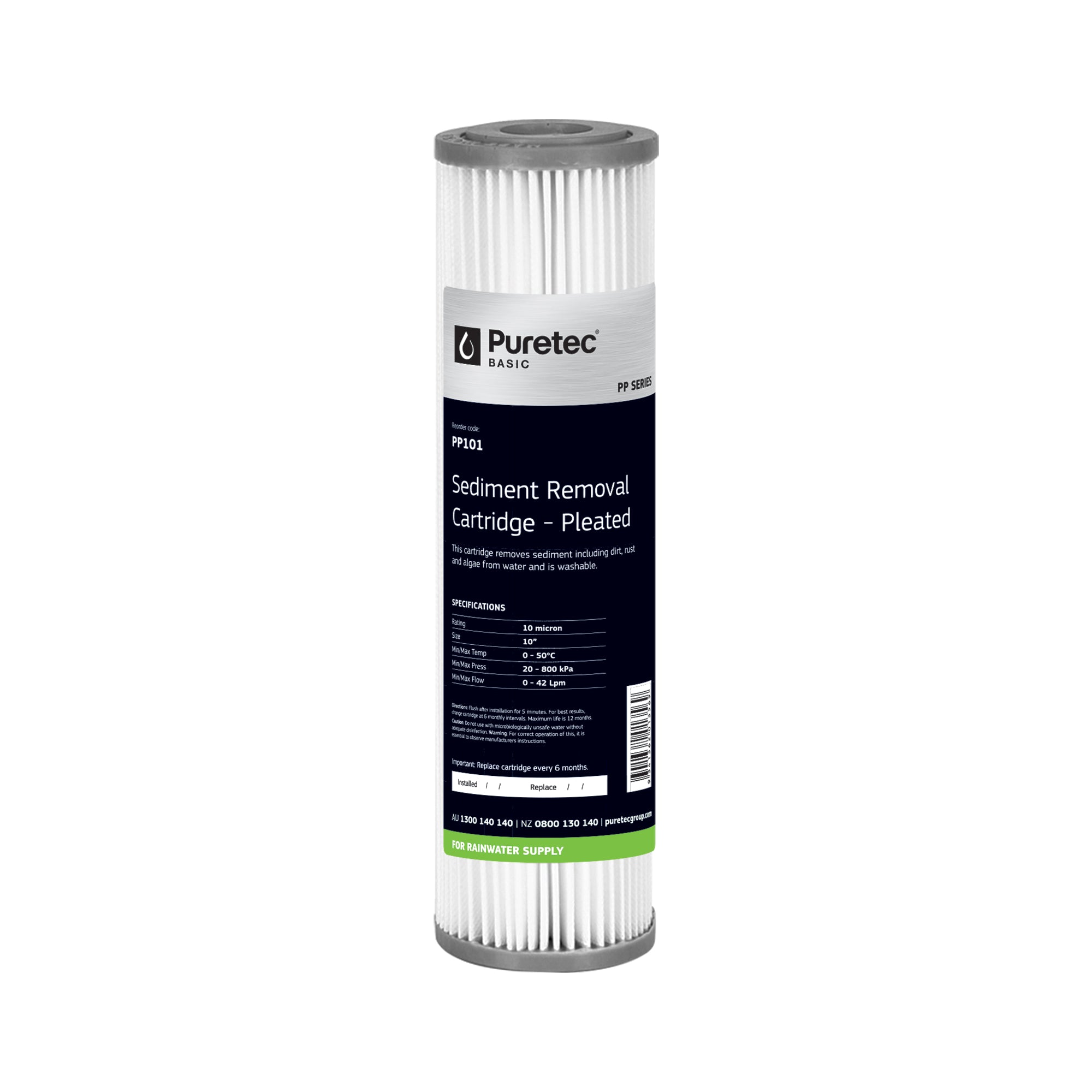 Puretec PP101 Pleated Sediment Cartridge, 10 inch, 10um, on white