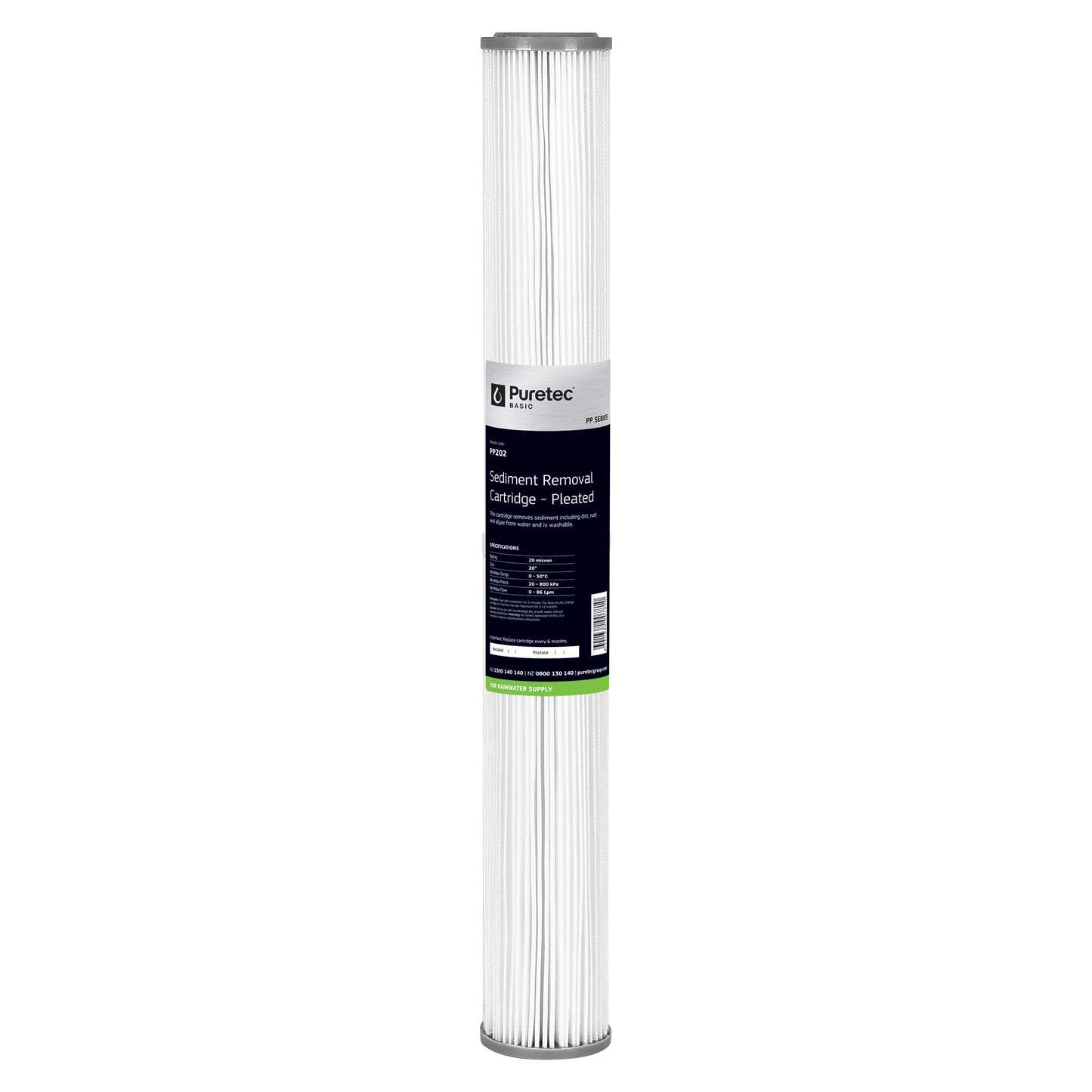 Puretec PP202 Pleated Sediment Cartridge, 20 inch, 20um, on white