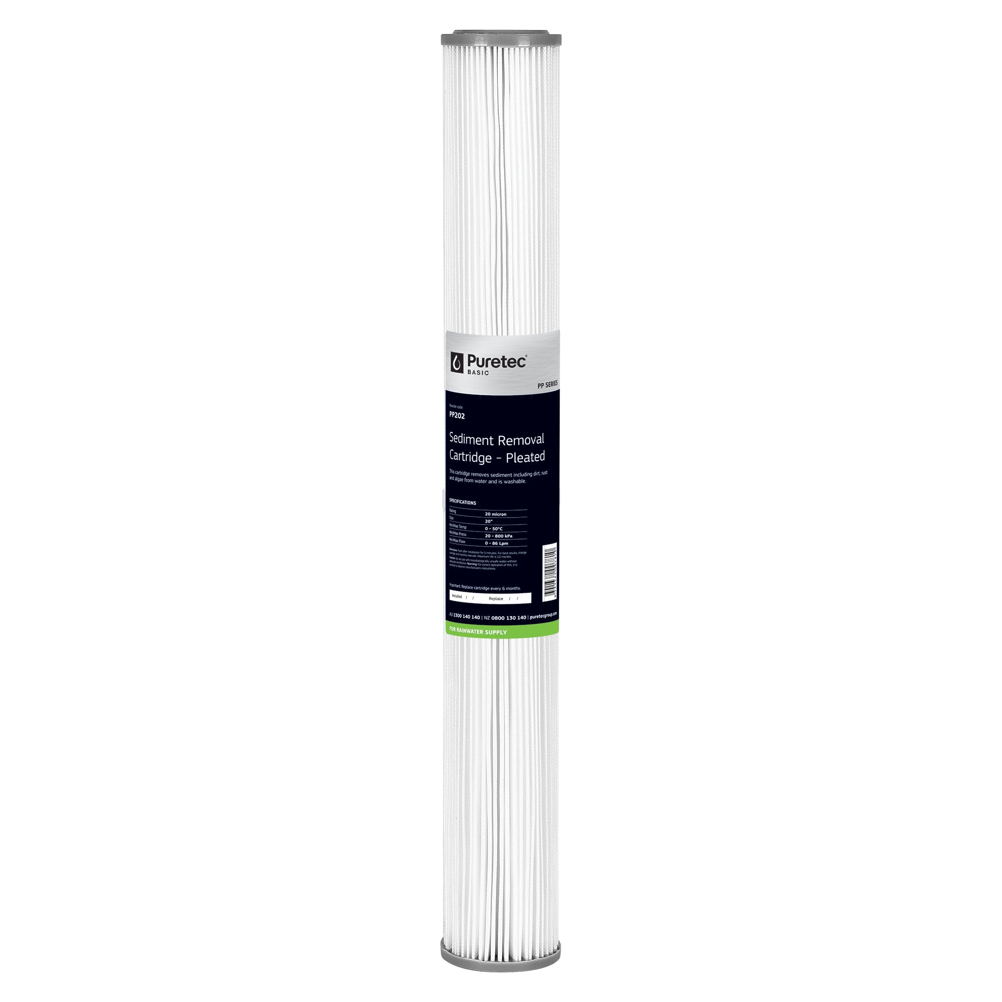 Puretec PP202 Pleated Sediment Cartridge, 20 inch, 20um, on white