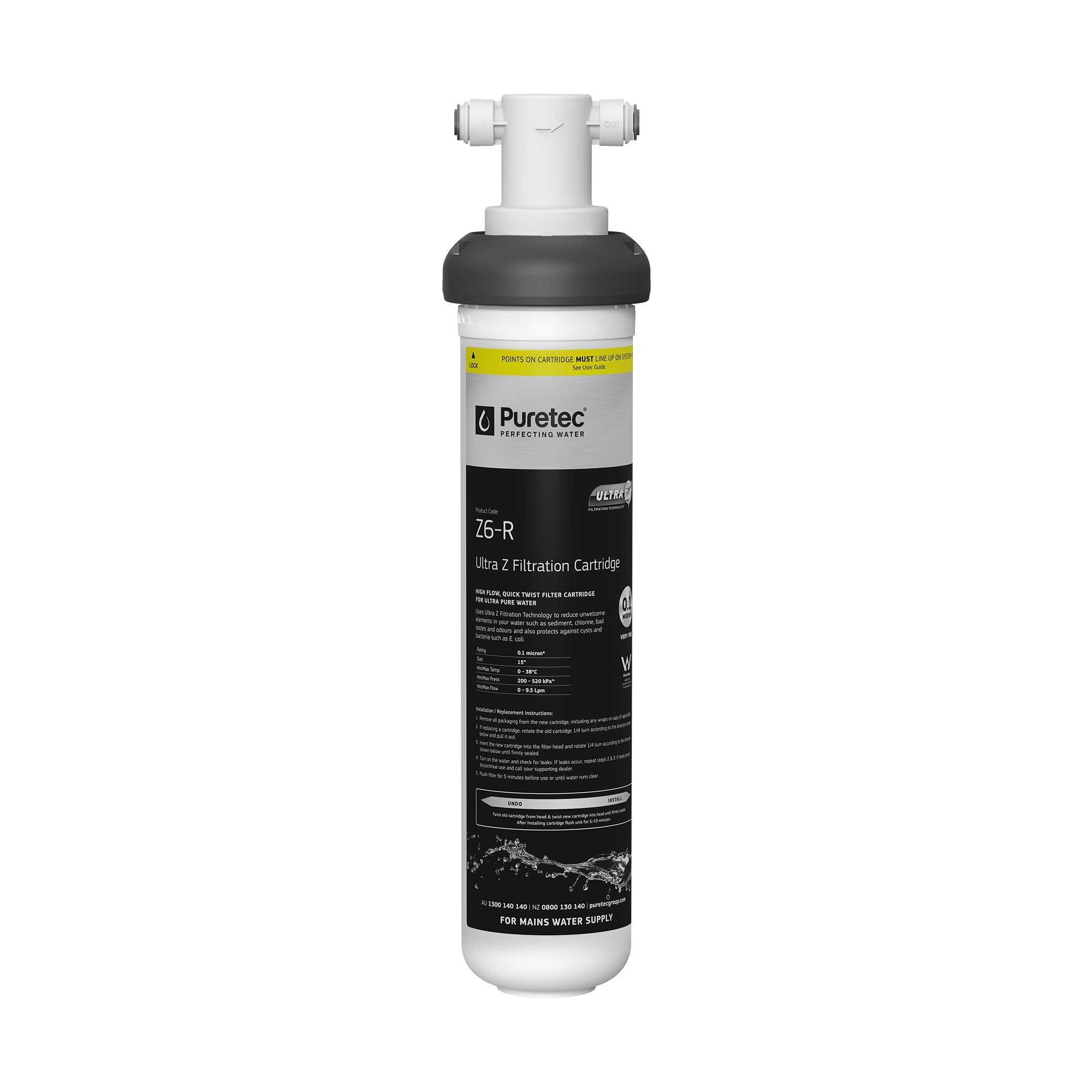 Puretec PUREMIX-Z6-LF Puremix Z6 HF Inline Undersink Filter System 0.1 Micron, on white