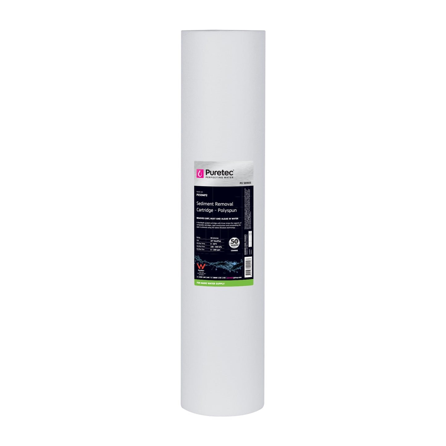 Puretec PX05MP2 Polyspun Sediment Maxi Plus Cartridge, 20 inch, 5um, on white