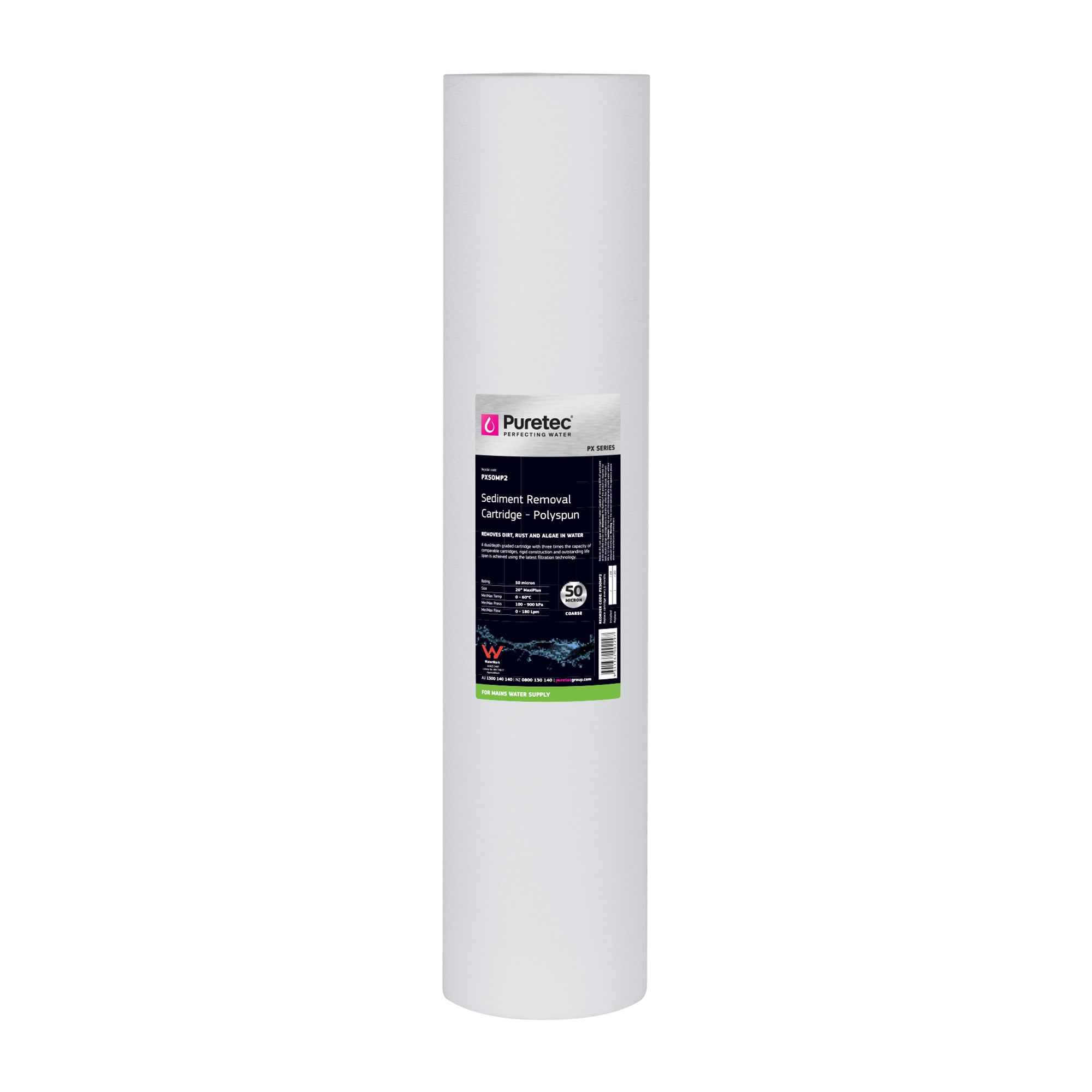 Puretec PX05MP2 Polyspun Sediment Maxi Plus Cartridge, 20 inch, 5um, on white