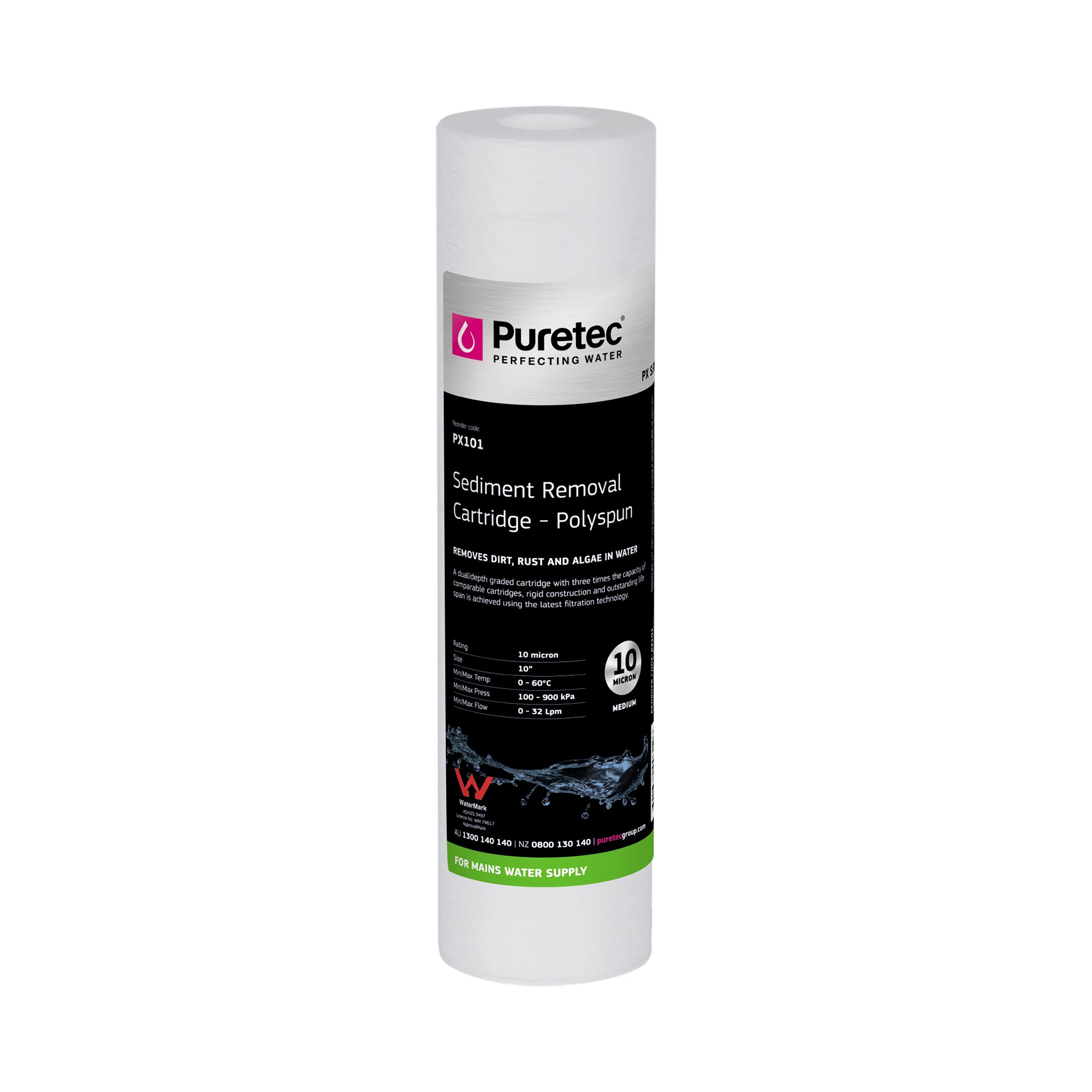 Puretec PX101 Polyspun Sediment Cartridge, 10 inch, 10um, on white