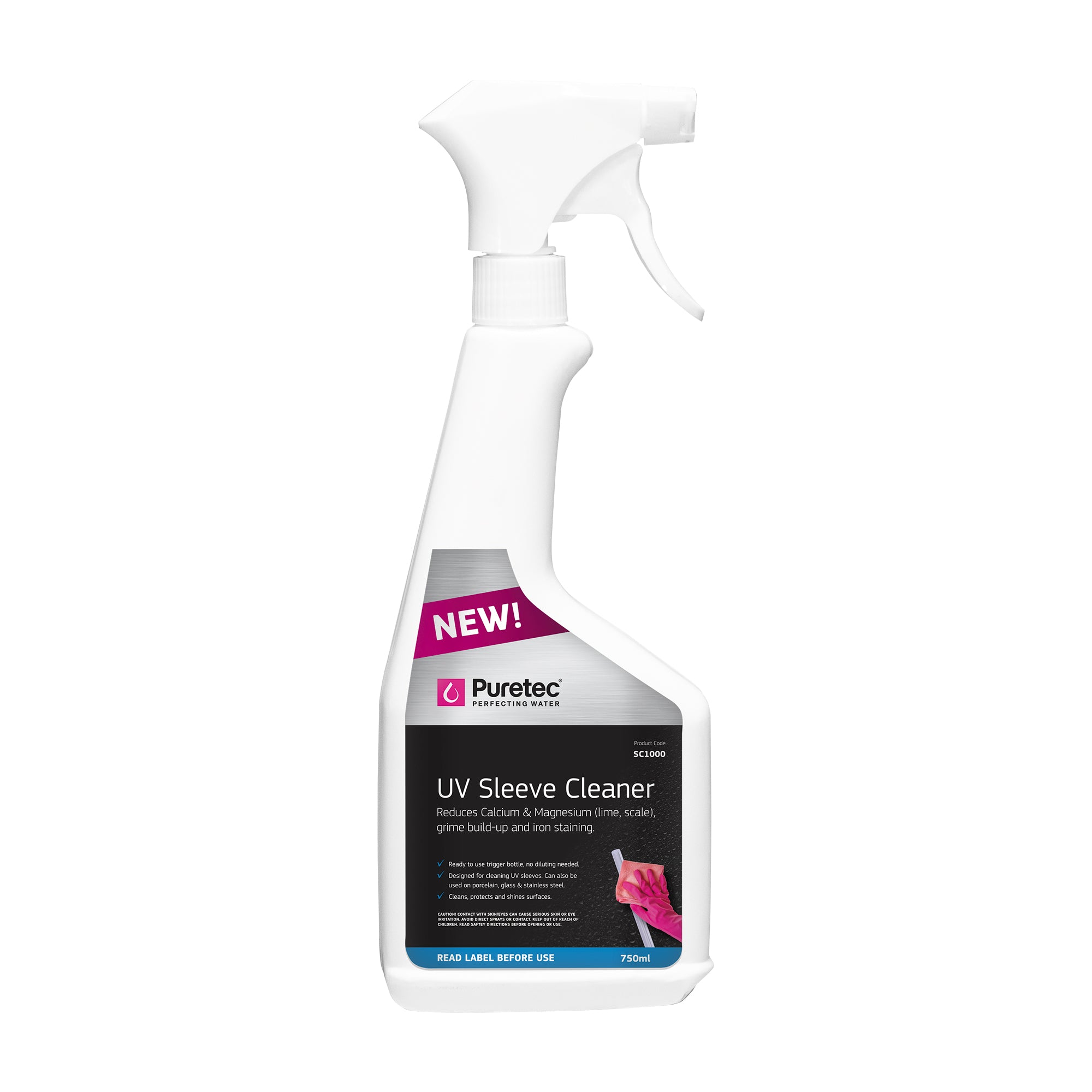 Puretec SC1000 UV sleeve and scale cleaner, 750 mL spray pack, sold by Pump Stuff NZ