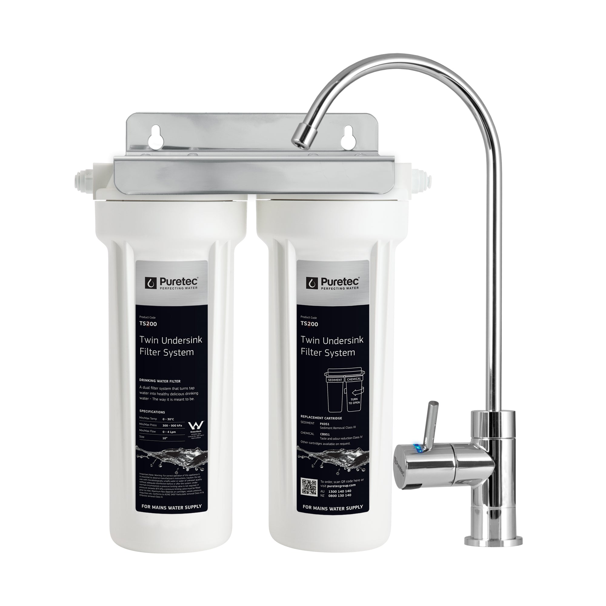 Puretec TS200-LF Twin undersink System cyst reduction, with DFU180 faucet, on white