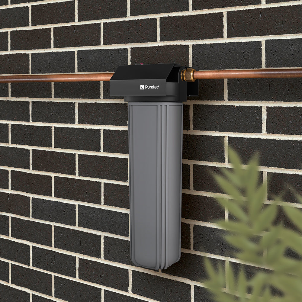 Puretec WH Series whole house water filtration housings, available in WH1-30, WH1-60, WH2-30, WH2-35, WH2-55, WH2-60, sold by Pump Stuff NZ