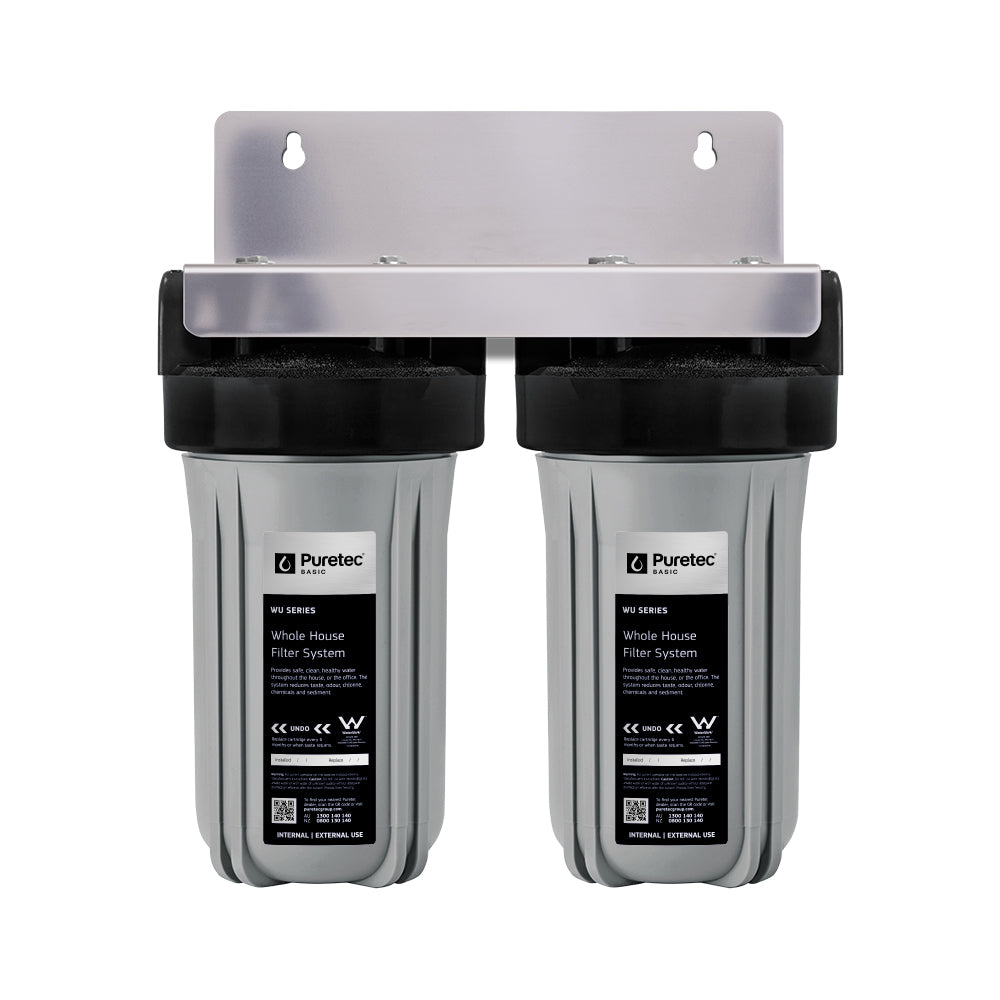 Puretec Basic rain water twin housing filtration system, available in WU10-25R and WU20-25R, sold by Pump Stuff NZ