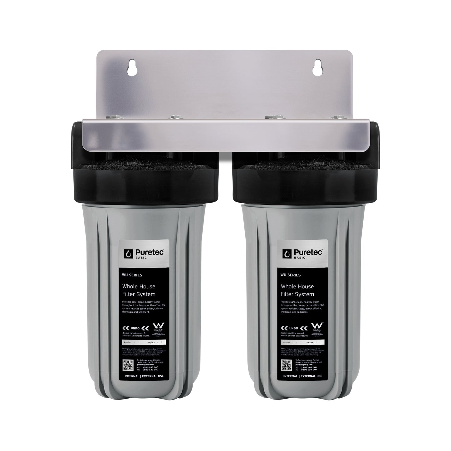 Puretec WU10-25R (WU100) Whole House System-rainwater, complete twin 10 x 4.5 inch housing, 1" Connection, on white
