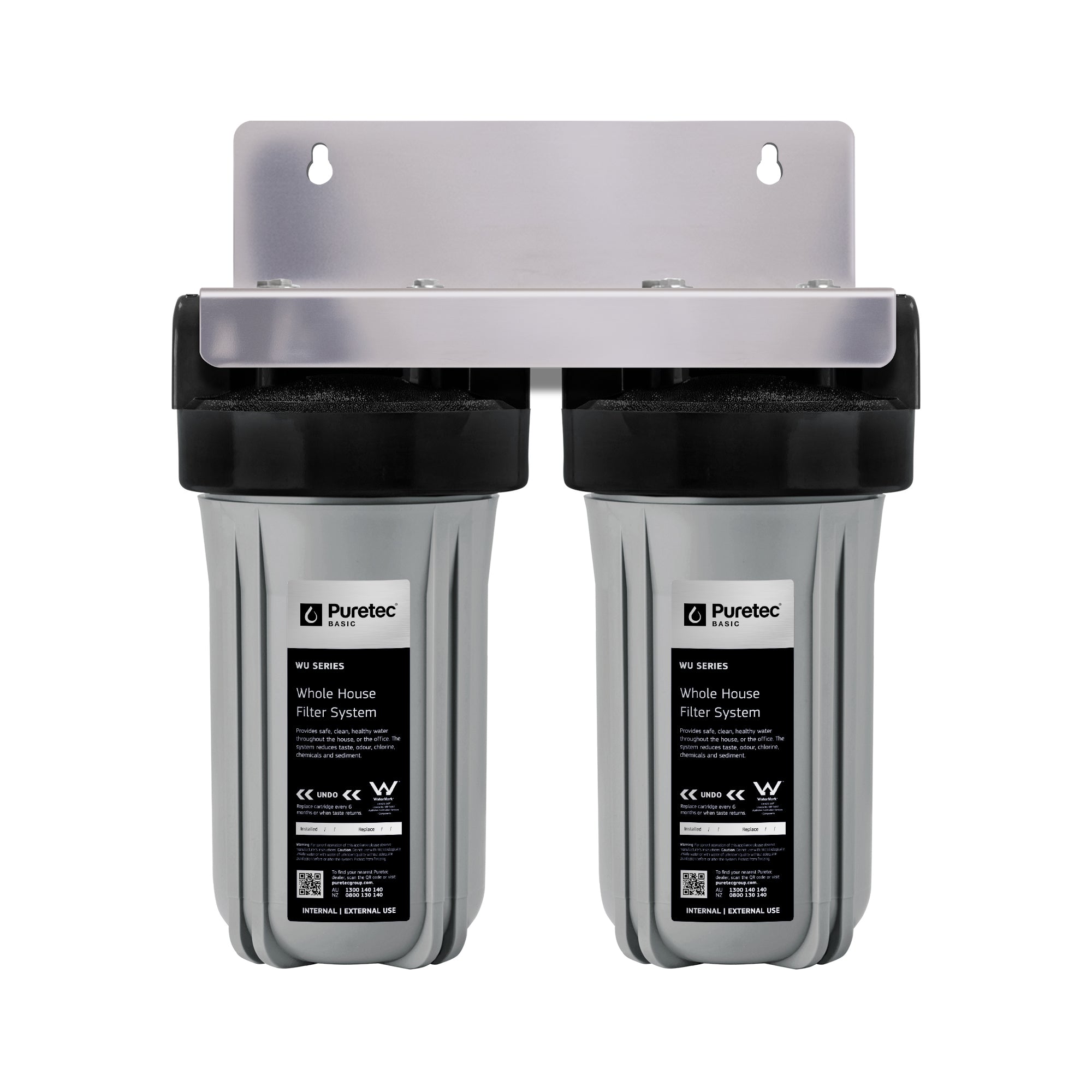 Puretec WU10-25R (WU100) Whole House System-rainwater, complete twin 10 x 4.5 inch housing, 1" Connection, on white