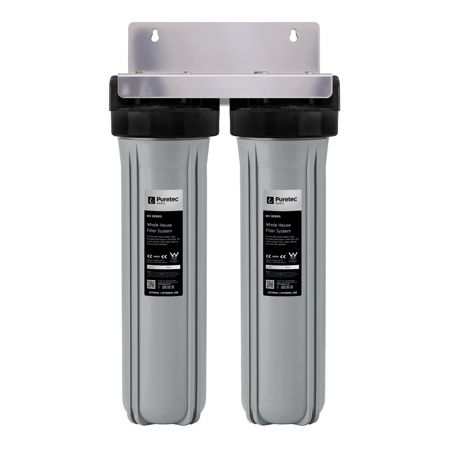 Puretec WU20-25R Whole House / Building System-rainwater, complete twin 20 x 4.5 inch housing, 1" Connection, on white
