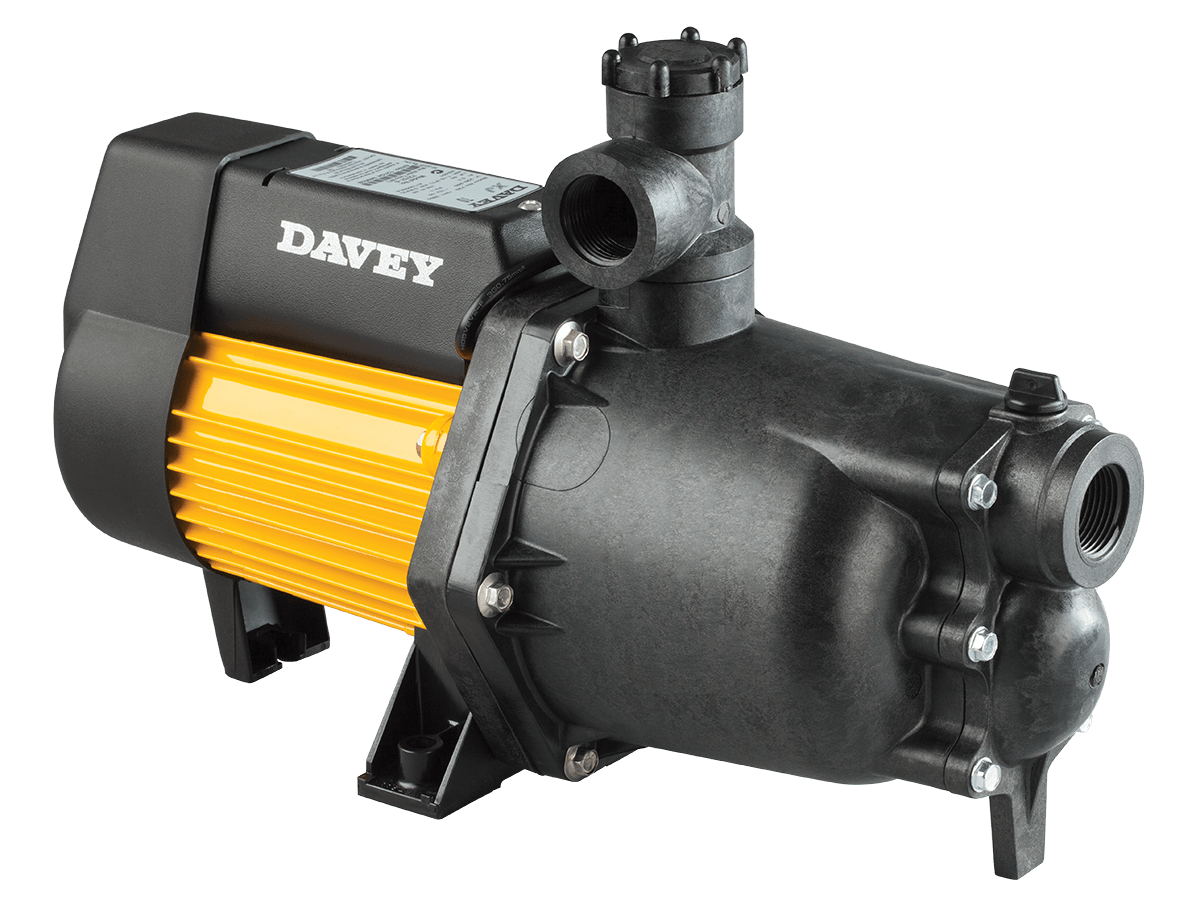 Davey Dynajet jet pump without a controller, showing the inlet and outlet ports