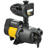 Davey Dynajet jet pump with a Torrium2 controller mounted on top, cast iron body with yellow Davey trim, sold by Pump Stuff NZ