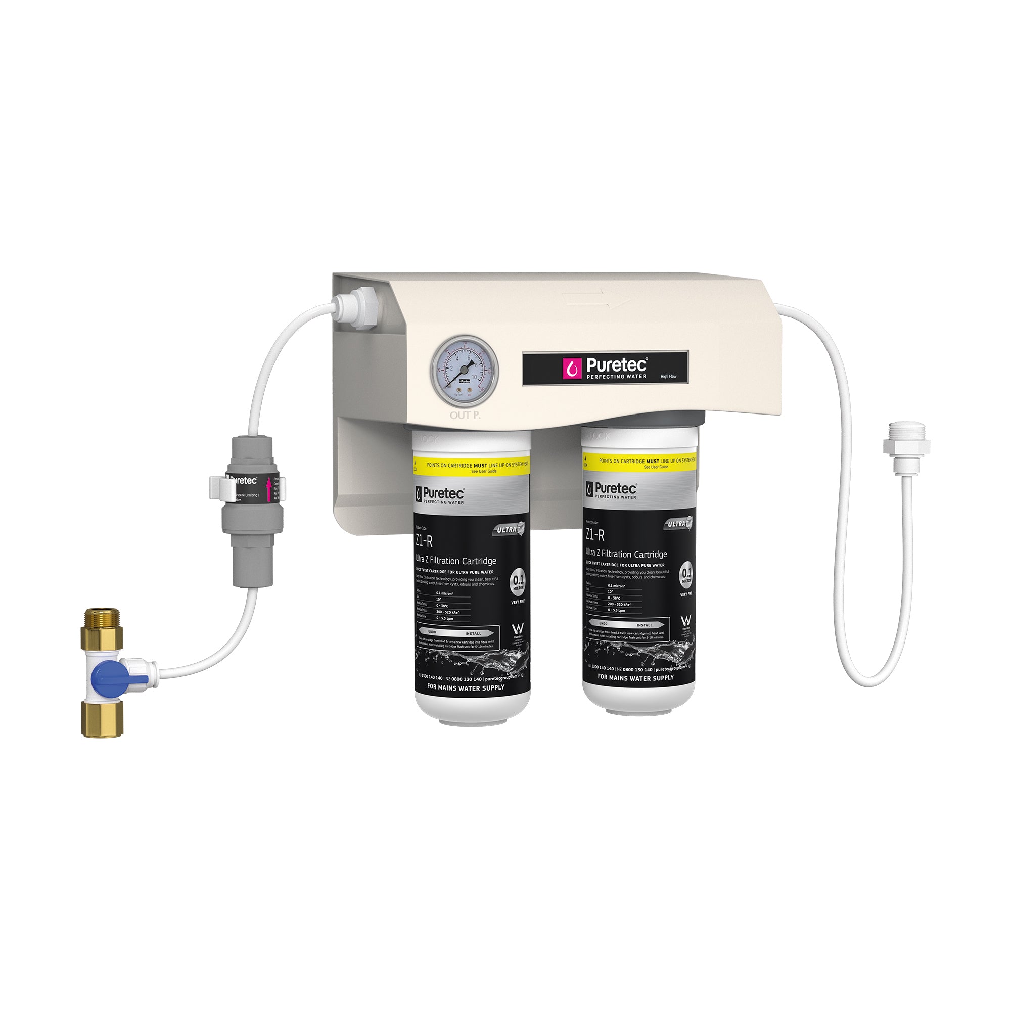 Puretec Z1-RW-K-LF Undersink Water Filtration System for Rainwater, no faucet, on white