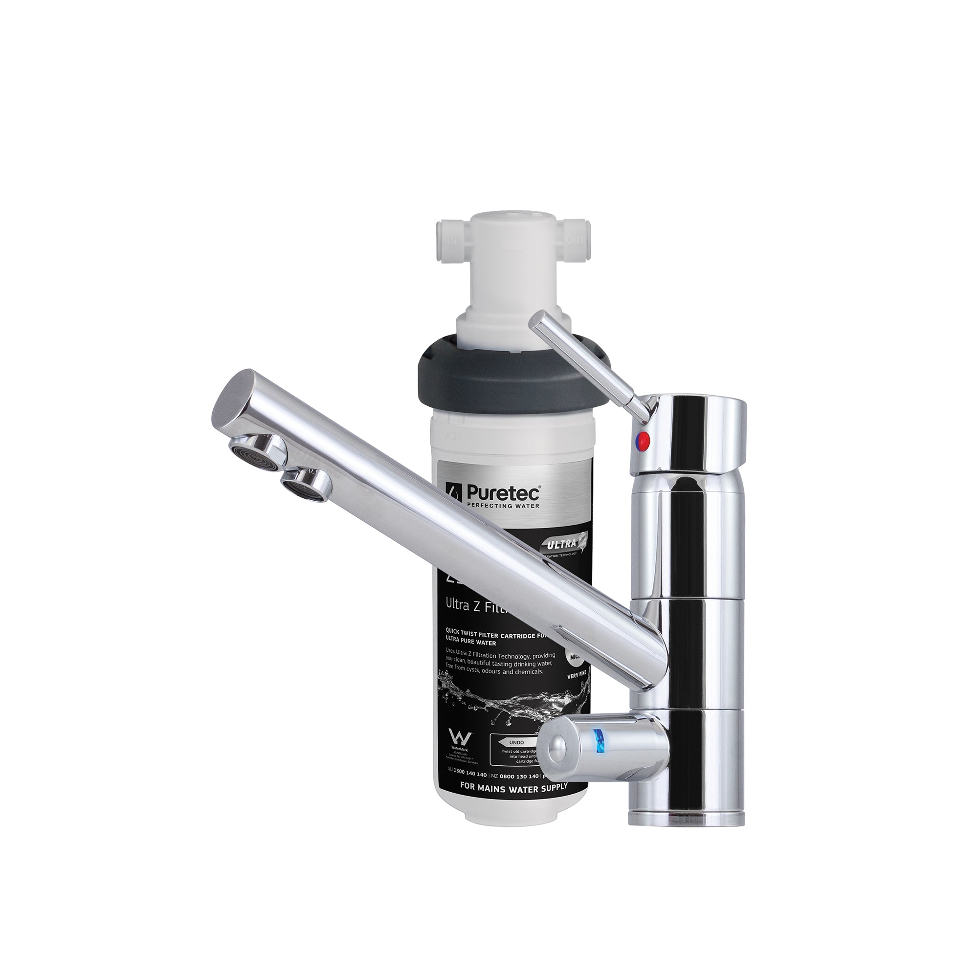 Puretec Z1-T1-LF QuickTwist System with T1 Mixer Tap, on white