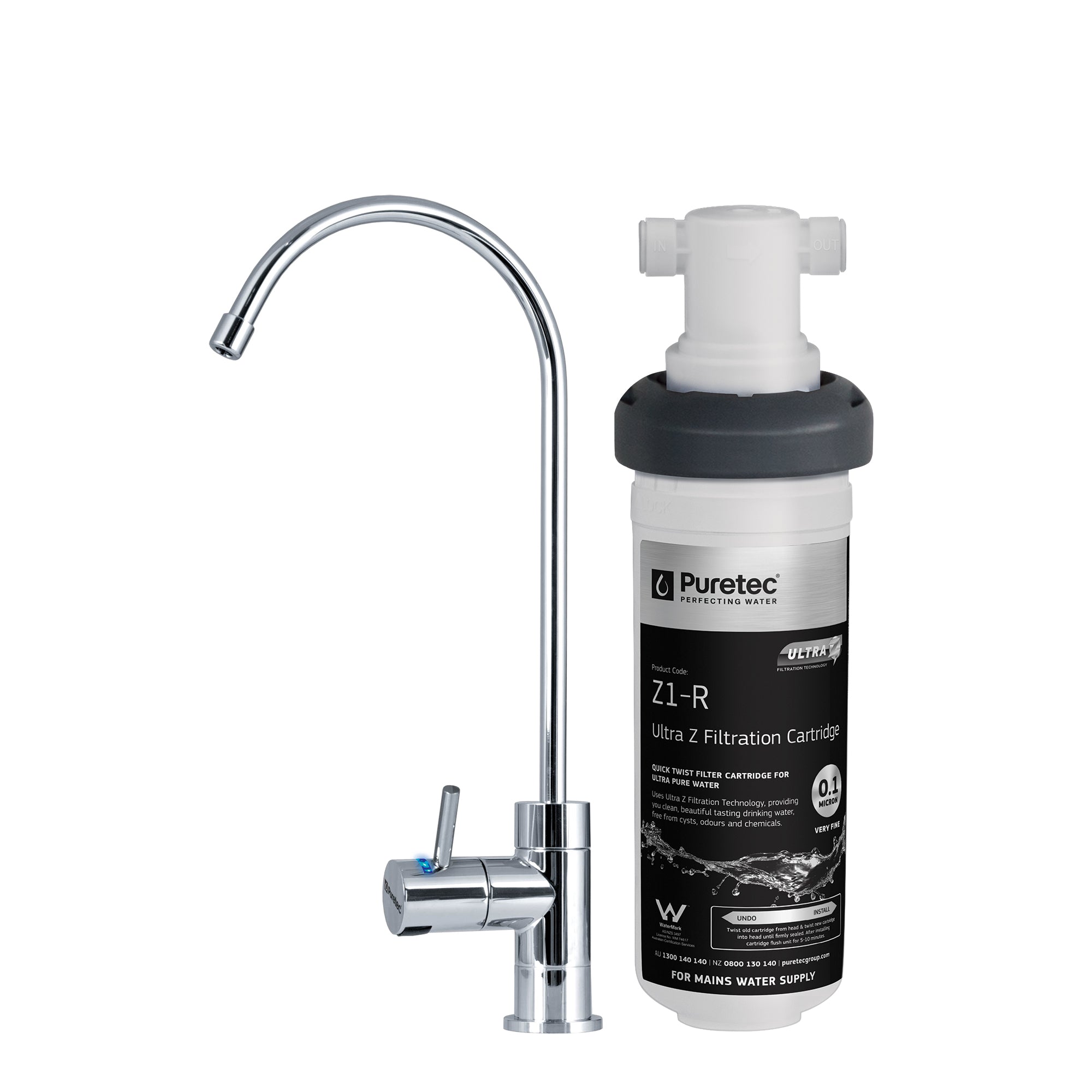 Puretec Z18-LF Z Series Quick-Twist Drinking Water System, on white