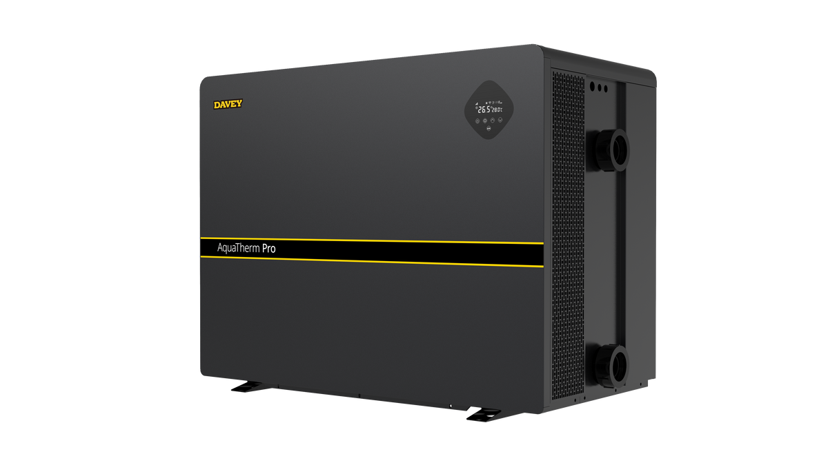 Davey AquaTherm PRO pool heat pump, angle view on white