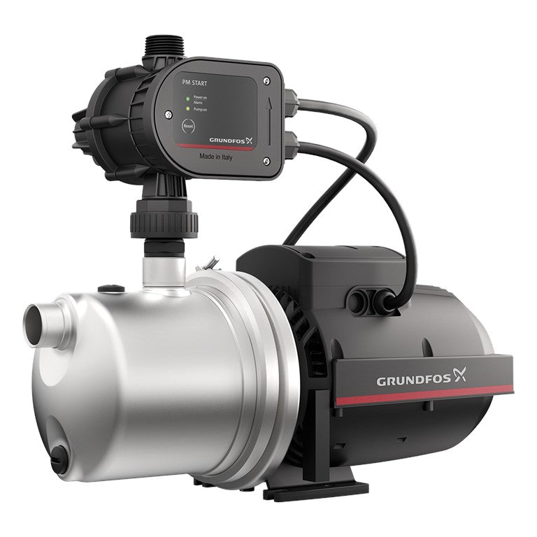 Grundfos JP Series stainless steel jet pump with a PM START controller fitted, sold by Pump Stuff NZ