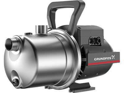 Grundfos JP Series jet pump without a controller, showing the carry handle and stainless steel casing